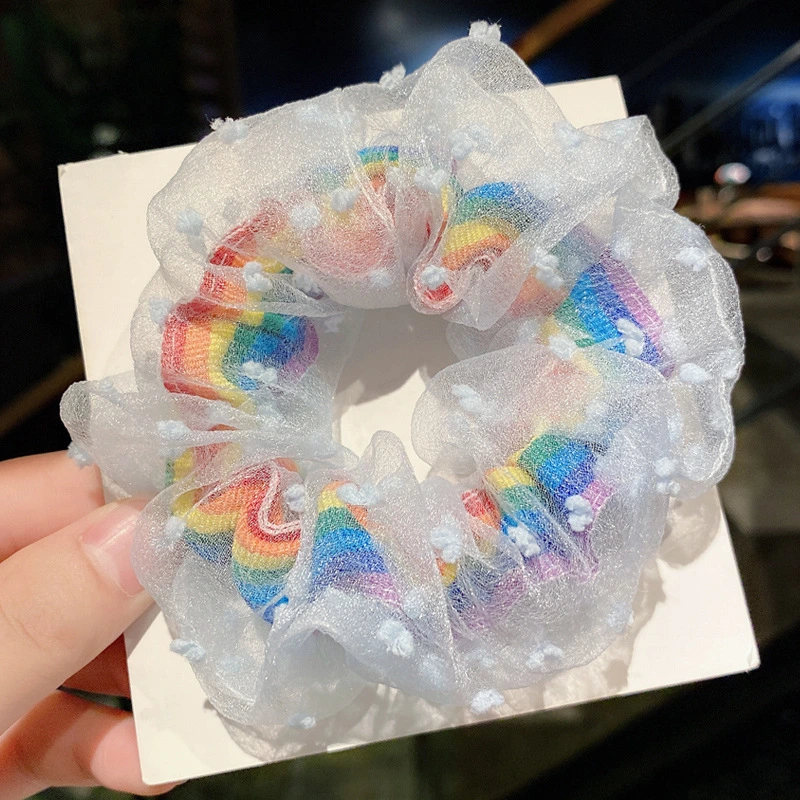 Rainbow Large Scrunchie Mesh Scrunchie Sweet Head Cord Organza Hairband