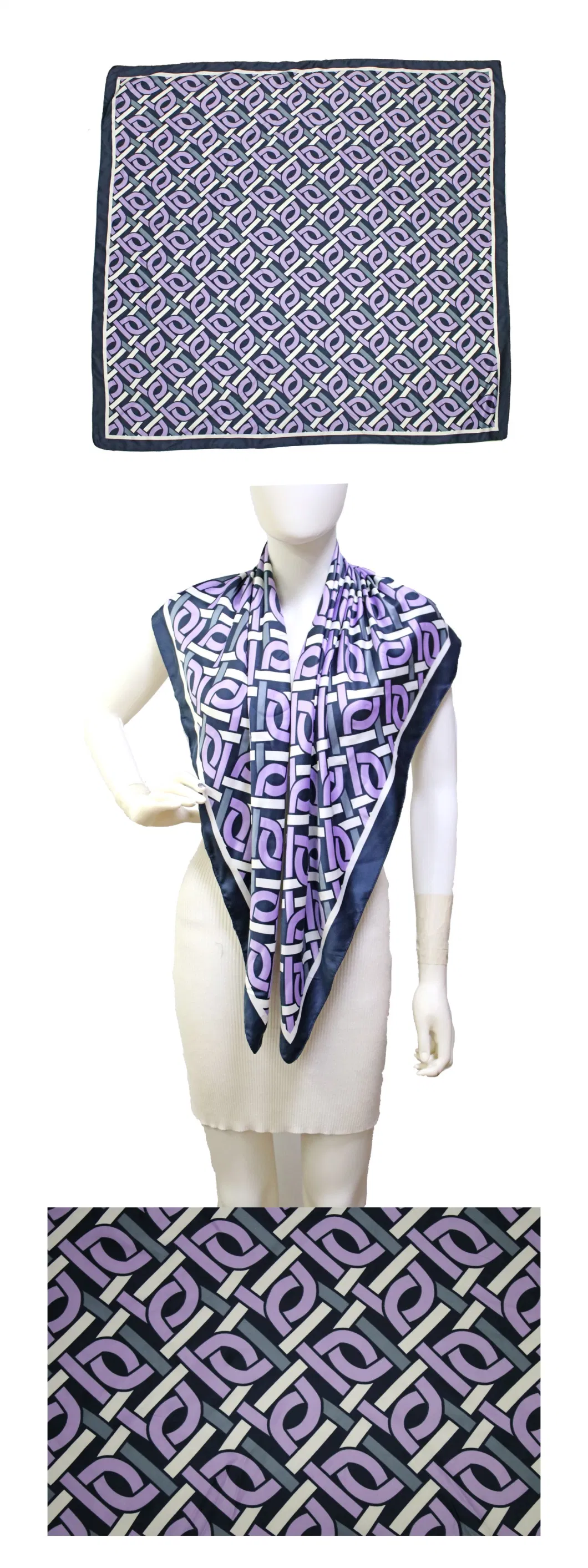 Women&prime;s Fashion Violet Square Hair Scarf in Regular Pattern Summer Spring