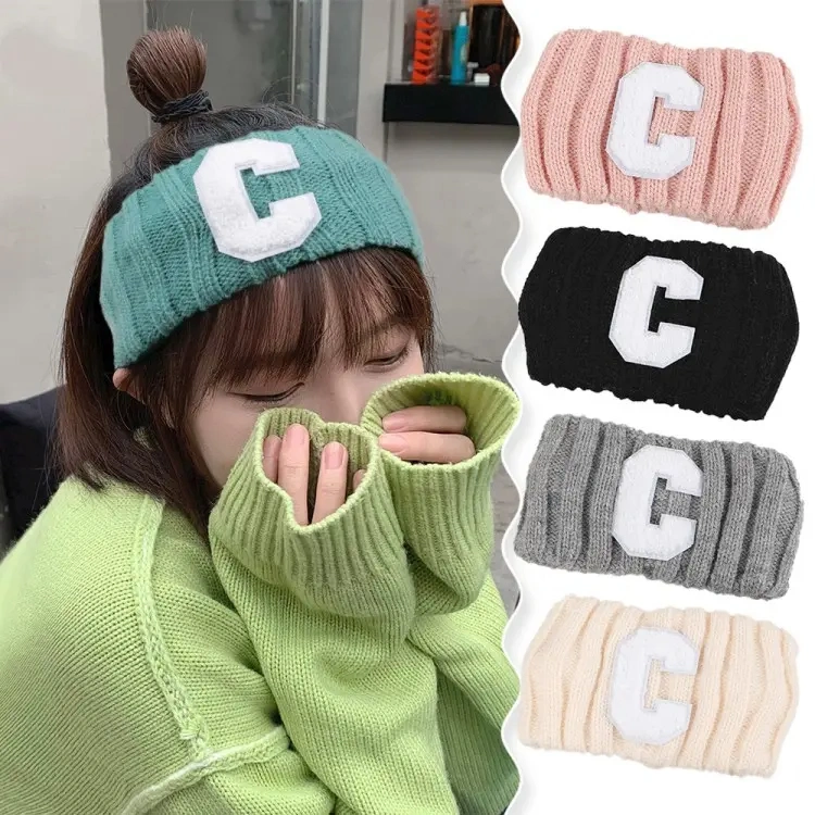 Fashion Warm Crochet Colorful Knitted Winter Headband Logo Winter Turban Headbands Women with Letter