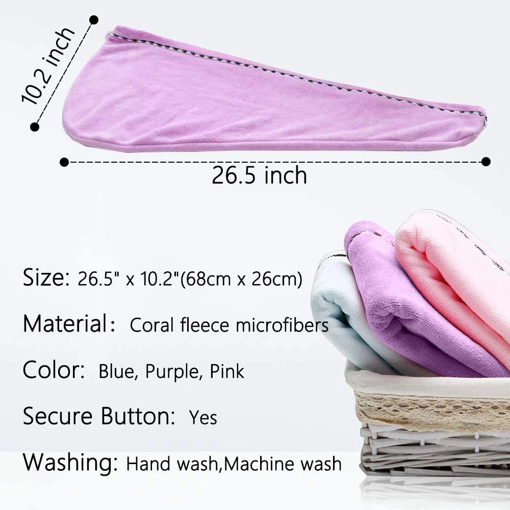 2021 New Household Super Soft Coral Fleece Fabric Hair Wrap Turban Microfiber Towel for Girl Women