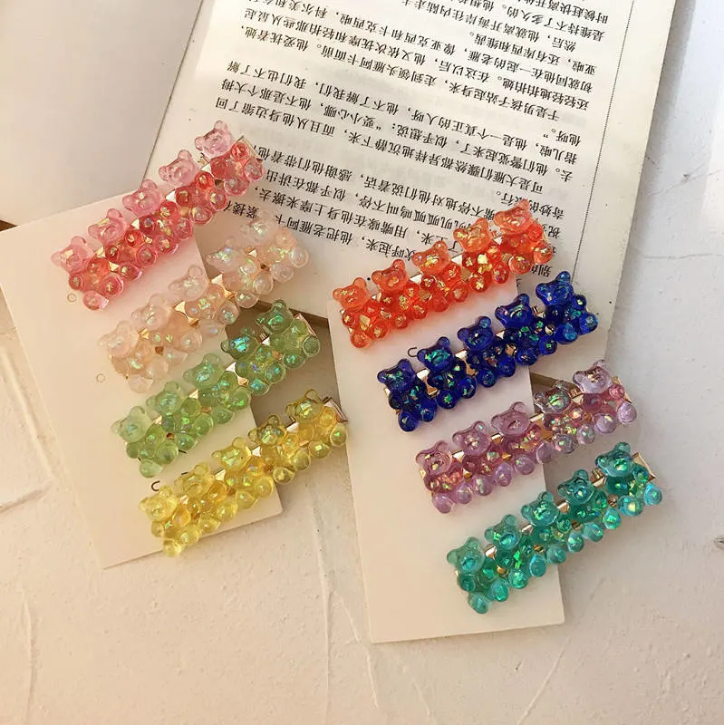 New Fashion Jelly Bear Hairgrip Rainbow Color Hair Pin Accessories Cute Gummy Bear Hair Clips for Kids Women Girls