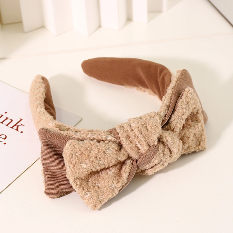 New Style of The Hundred and One Double Tweed Fabric Hair Accessories Wholesale Autumn and Winter Simple Bow Hair Band