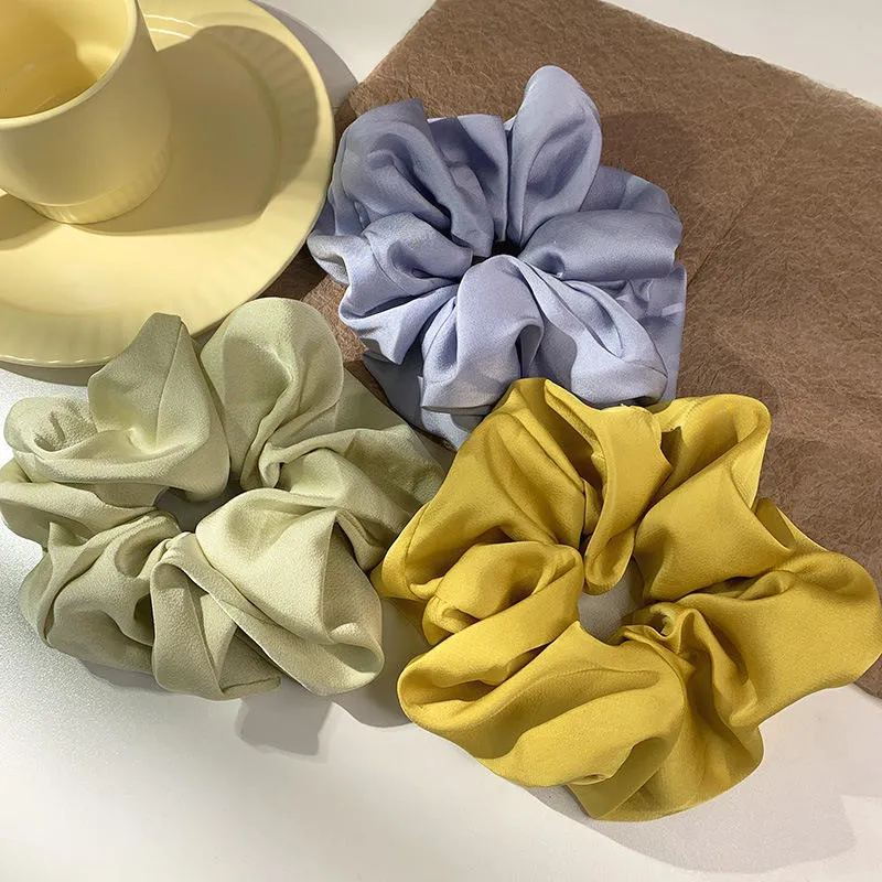 High Quality Solid Color Big Size Elastic Hair Ties Ponytail Holder Silk Satin Scrunchies Hair Band