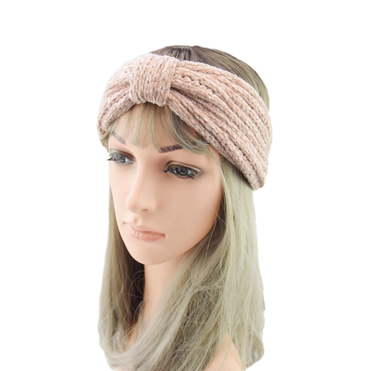 Hot Selling Crochet Bow Wide Stretch Solid Hair Band Knit Ear Warmer Headband Soft and Warm Women&prime;s Knitted Headband