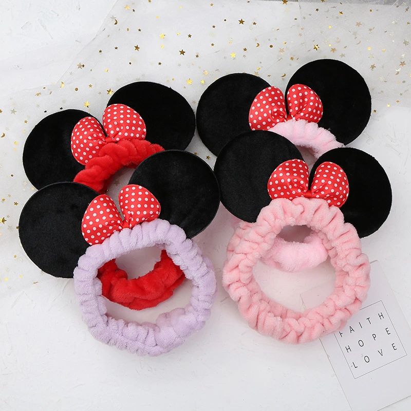 Personal Care OEM 4 Different Colors Coral Fleece Makeup Bath Hair Band Fluffy Bow Women Headband Hair Accessories