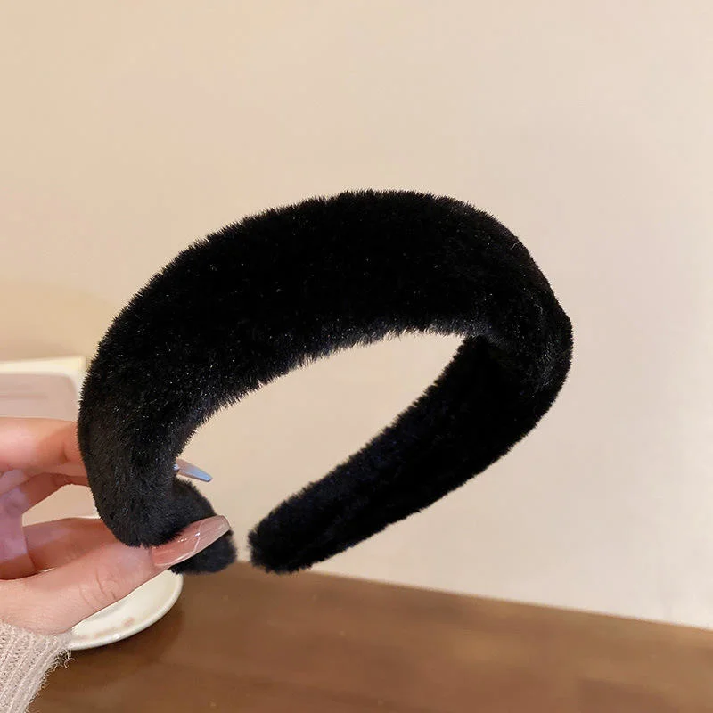 New Fashion Women Warm Hair Accessories Solid Color Thick Winter Furry Headbands