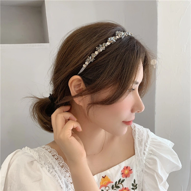 Korean Fashion Jewelry Hairbands Crystal Rhinestone Hair Brand French Elegant Headband Banquet Hair Ties for Women Girls