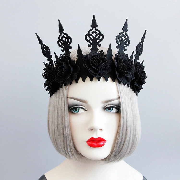 Wholesale Women&prime;s Headbands for Girls Hair Accessories Gothic Black Crown Halloween Witch Makeup Masquerade Party