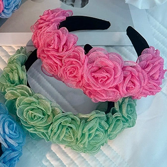 Customized Handmade Gauze Flower Headband Elegant Women Hair Accessories