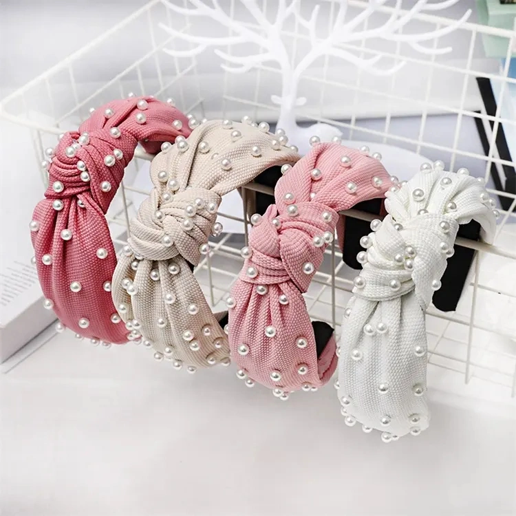 Wholesale Plain Knotted Tie Plastic Headband Customized Pearl Hair Band Women Girls Gift Hair Accessories