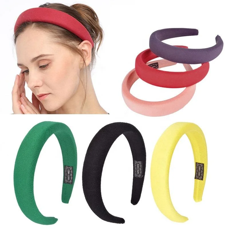 18 Color Solid Candy Colourful Matte Surface Fabric Hair Hoop Girls Sponge Fashion Headband Women Plain Satin Padded Headband