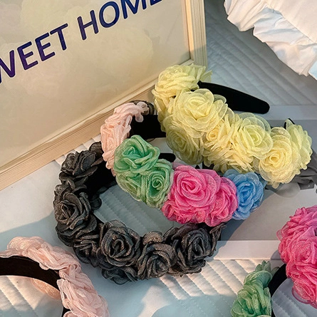 Customized Handmade Gauze Flower Headband Elegant Women Hair Accessories