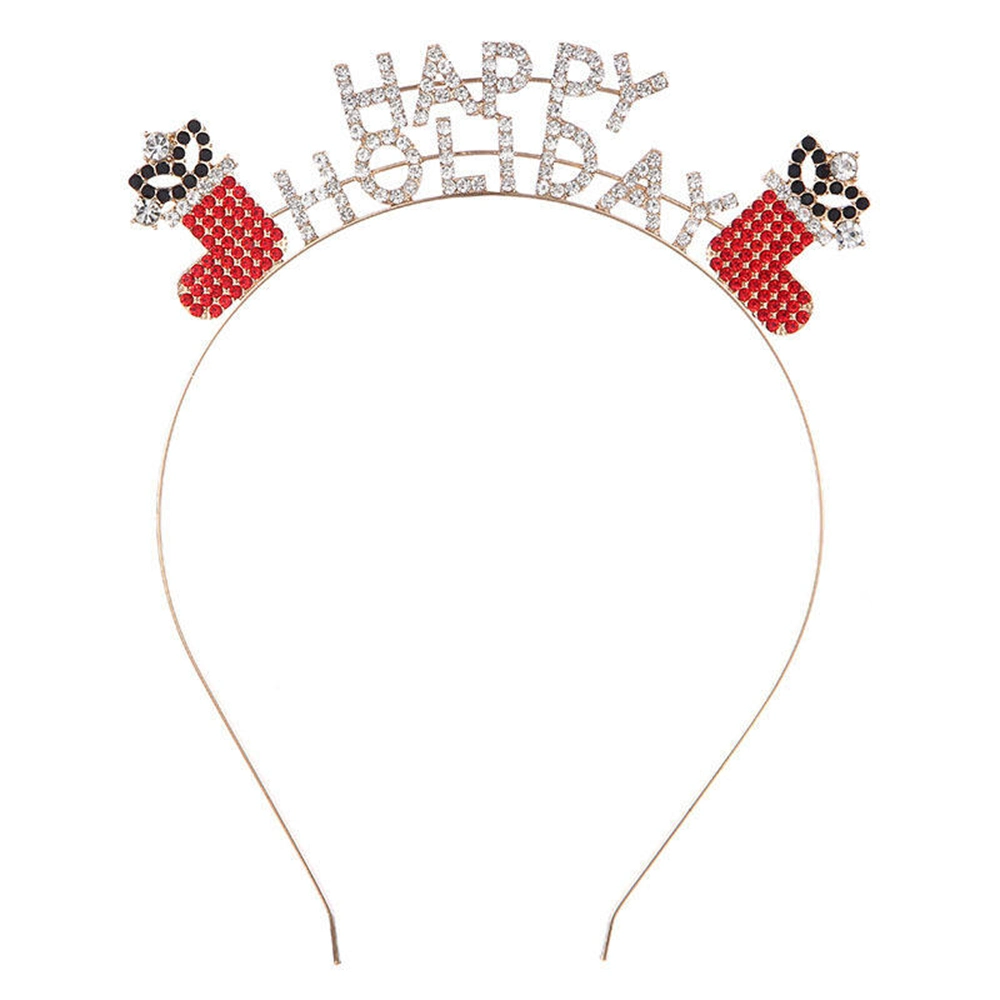 Rhinestone Crown Metal Headband Happy Holiday Letter Hairband Christmas Party Decorations