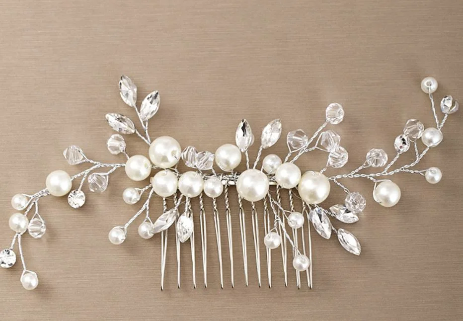 Bridal Wedding Crystal Peal Hair Comb Hair Vines Headpiece. Bridal Hair Comb Headband