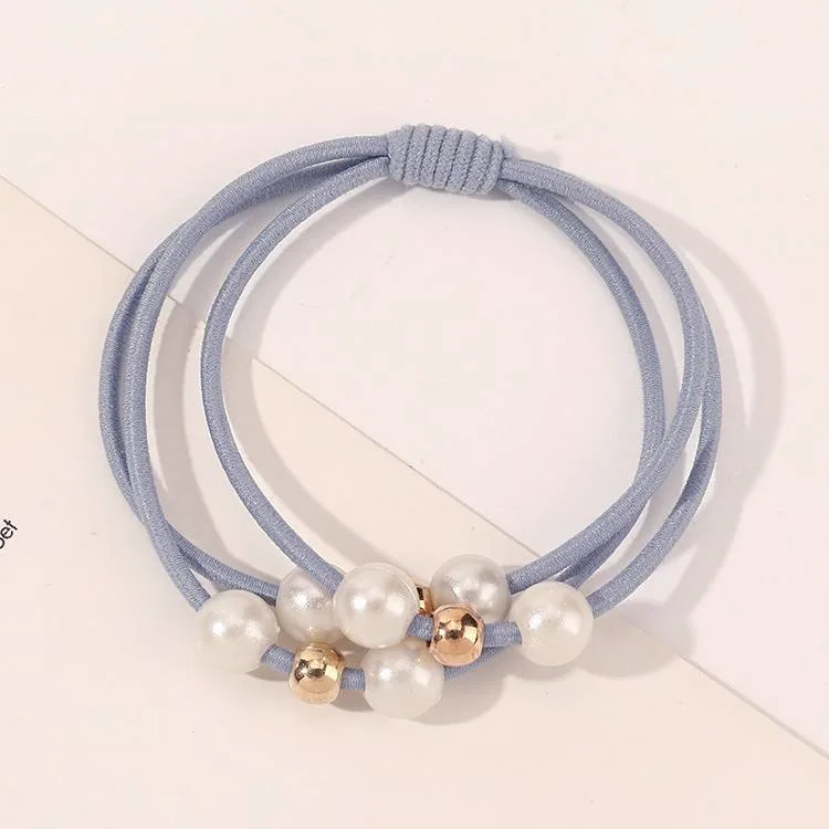 Korean Version Hair Tie Three Thread Pearl Bottomed Leather Band Hair Rope High Elasticity Hairband Hand Knotted Headband