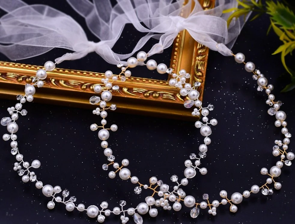 Bridal Pearl Crystal Headband for Women. Bridal Haolo Headpiece