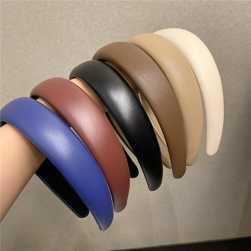 Wholesale New Style Retro Temperament PU Leather Sponge Headband Fashion Simple Women&prime;s Solid Color Hair Accessories