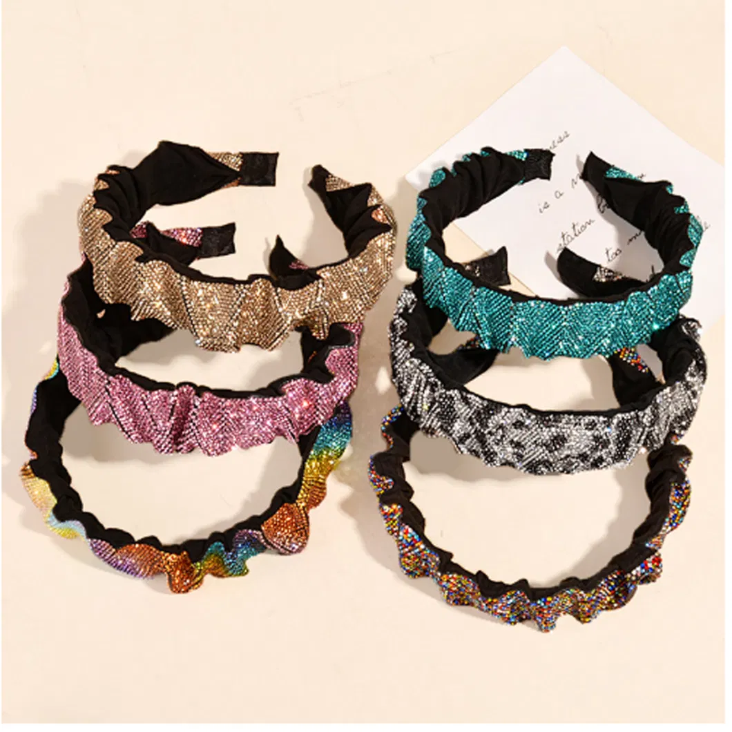 Large Full Drill Hair Hoop Colon Scrunchie Fold Insert Hairpin Hair Accessories Female Edge Clip Pressure Hair Hoop