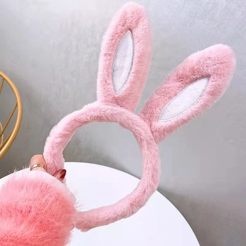 Factory Wholesale Easter Party Hot Pink/White Long Ears Bunny/Rabbit Ears Plush Headband