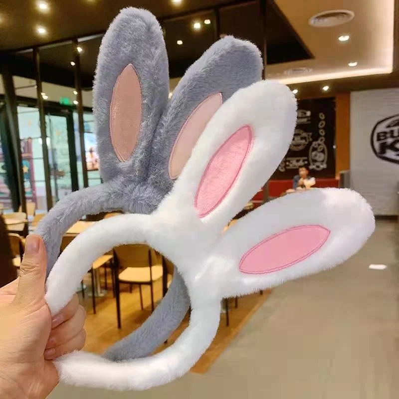 Factory Wholesale Easter Party Hot Pink/White Long Ears Bunny/Rabbit Ears Plush Headband