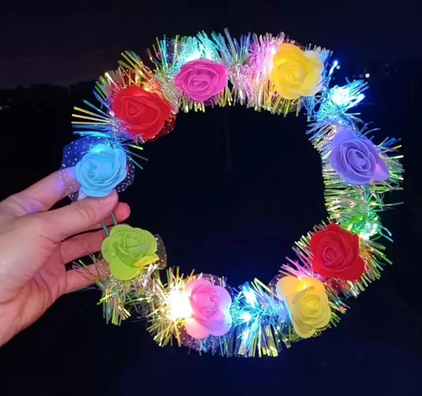 Girls Hair Garland Decoration Party Lights Glowing Hairband Flower Shape LED Headband