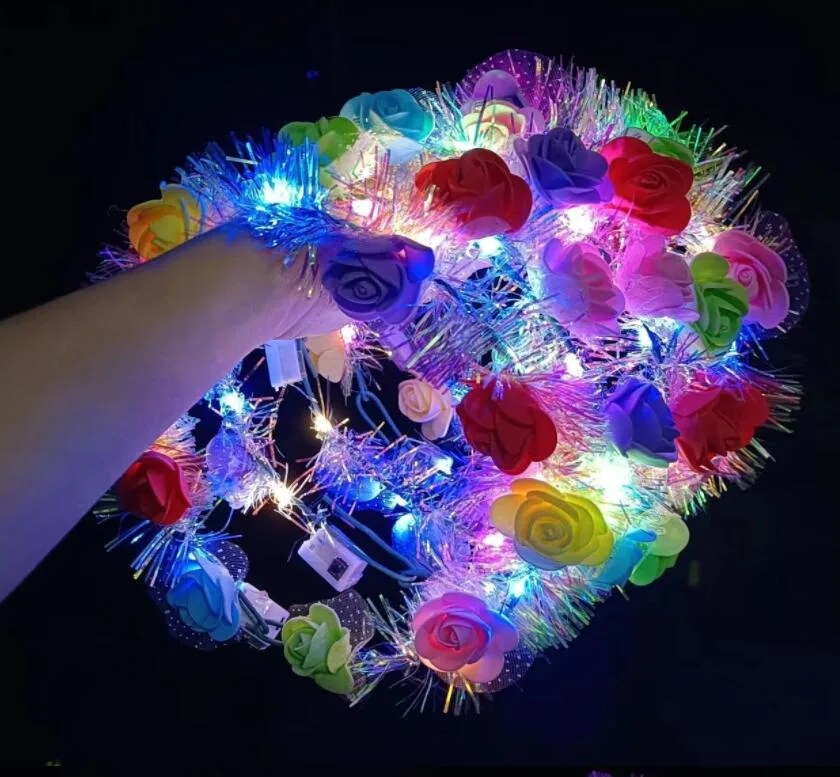 Girls Hair Garland Decoration Party Lights Glowing Hairband Flower Shape LED Headband