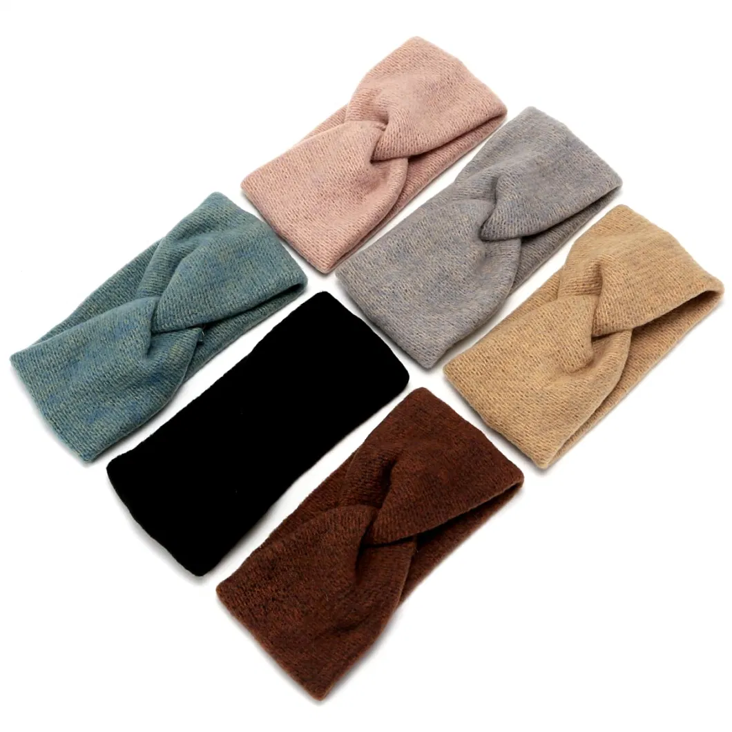 Cross-Border Wide Edge Knitted Wool Elastic Warm Cross Fashion Versatile Headband