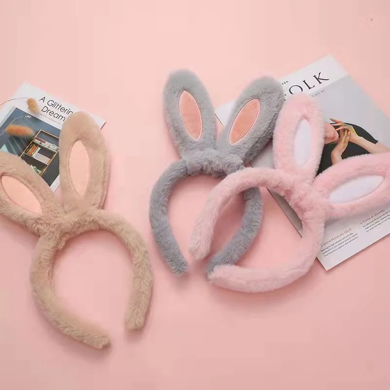 Factory Wholesale Easter Party Hot Pink/White Long Ears Bunny/Rabbit Ears Plush Headband