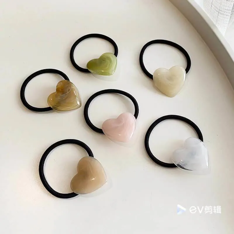 Korean Acrylic Plastic Love Hair Rope Sweet and Cute Peach Heart High Elastic Hair Band