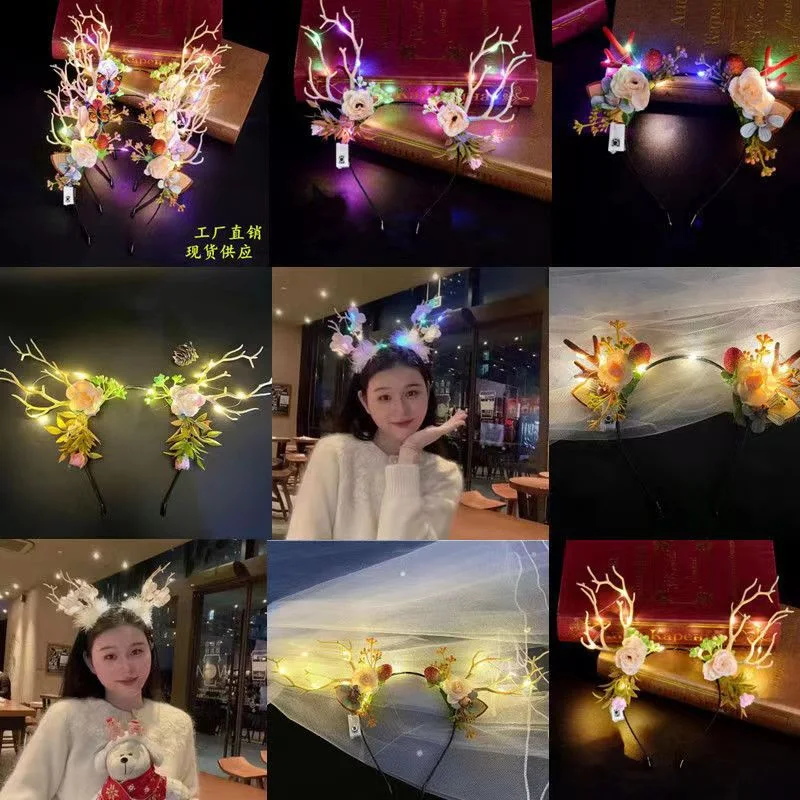 Christmas Hair Ornaments Headwear Toys Wholesale Holiday LED Hairband Girls Headband