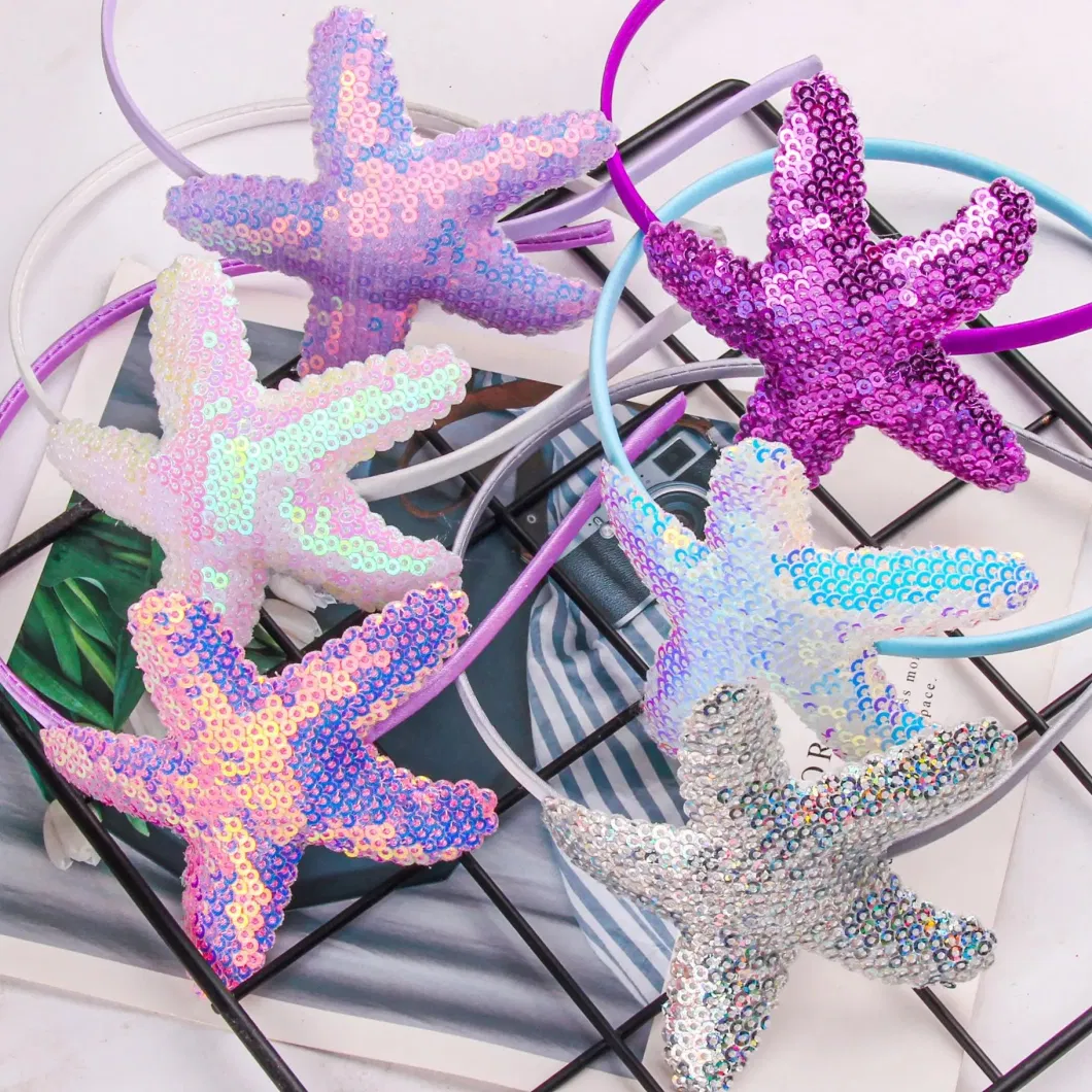 Wholesale Sweet Rainbow Sequins Starfish Mermaid Headband Kids Hair Accessories