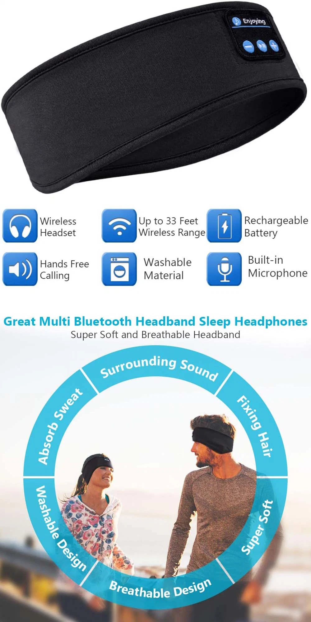 Yn-2 2 in 1 Wireless Outdoor Sports Headband Sleeping Headset Eye Mask