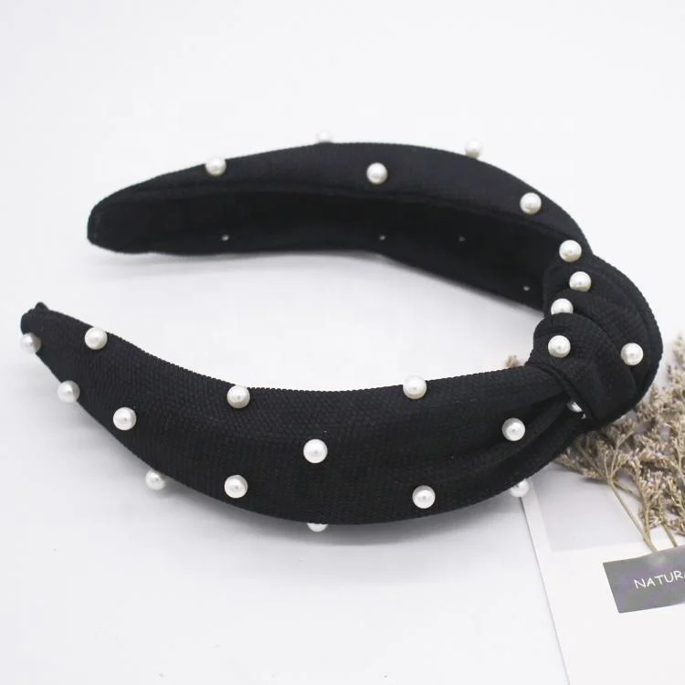 Wholesale Plain Knotted Tie Plastic Headband Customized Pearl Hair Band Women Girls Gift Hair Accessories