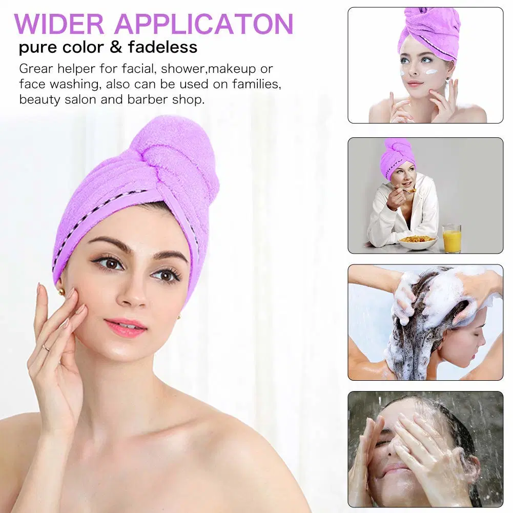 Hair Drying Towel Super Absorbent Coral Fleece Hair Towel Turban with Button Design to Dry Hair Quickly