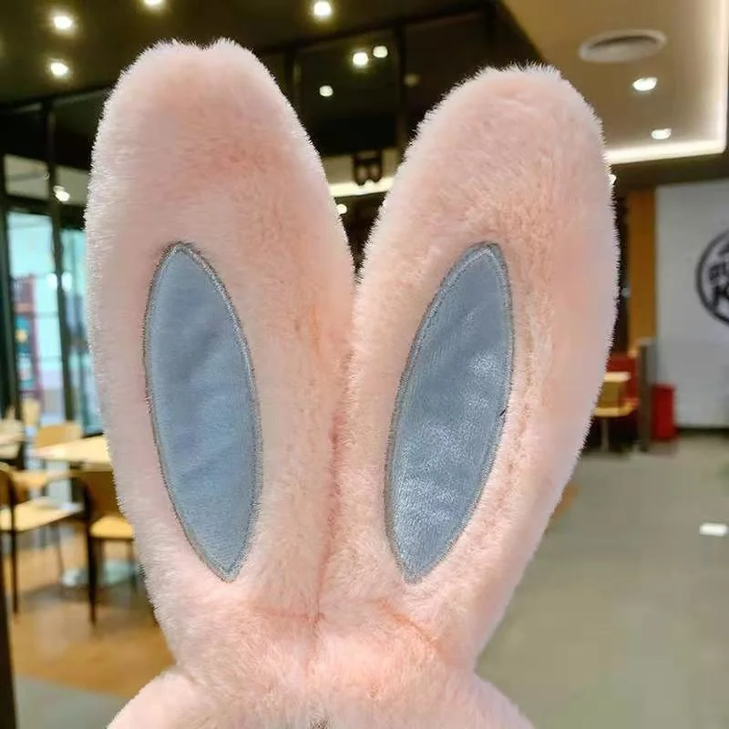 Factory Wholesale Easter Party Hot Pink/White Long Ears Bunny/Rabbit Ears Plush Headband