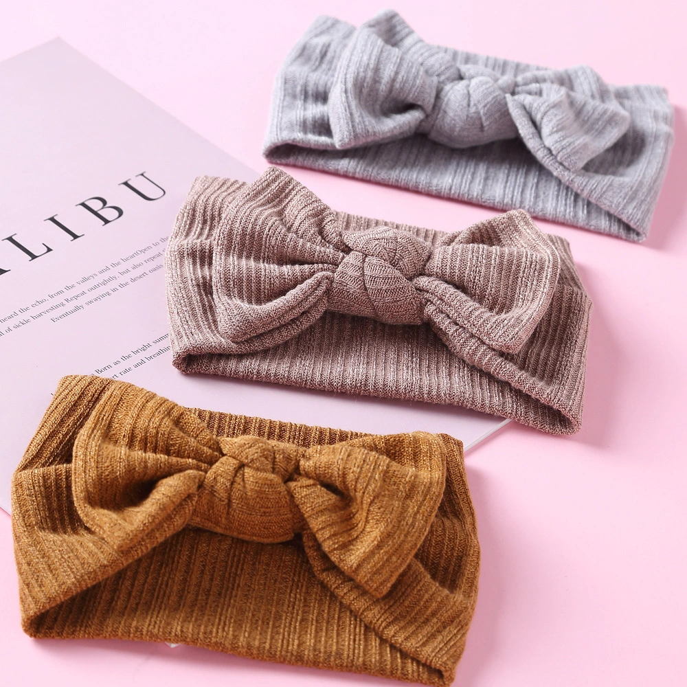 Ins Children&prime;s Wool Headband Double Knit Elastic Bow Headband for Baby