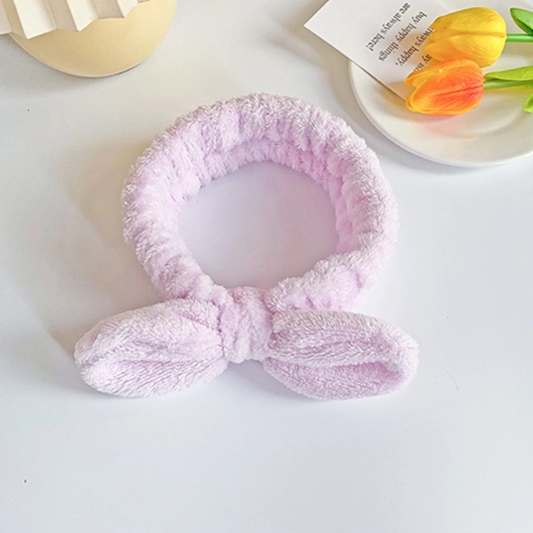 Girls Women Fluffy Terry Towel Facial Make up Bow Fur Bath Hairband SPA Head Bands Makeup Skincare Washing Headband with Logo