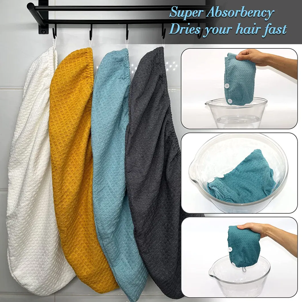 Fast Drying Microfiber Hair Turban Towel Headband Towel Hair Towel Microfiber Quick Magic Drying Wrap Turban Bath Shower Head Towel with Buttons