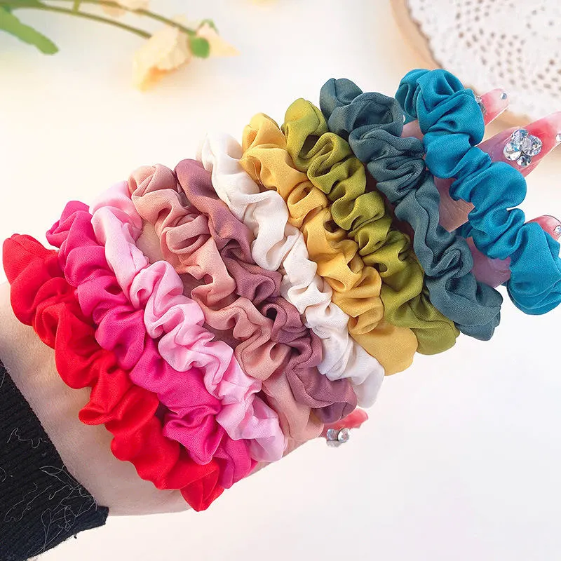 Fashion Design Women Silk Satin Hair Scrunchies Accessories Solid Color Ponytail Holder Elastic Hair Bands