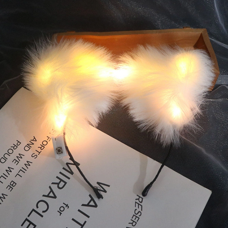 Glowing Feathered Rabbit Ears Glowing Plush Gold Wire Cat Ear Headband