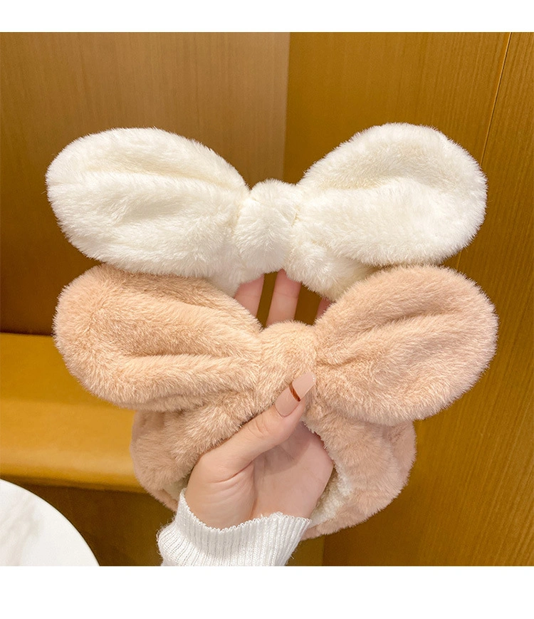 Personal Care OEM 4 Different Colors Coral Fleece Makeup Bath Hair Band Fluffy Bow Women Headband Hair Accessories