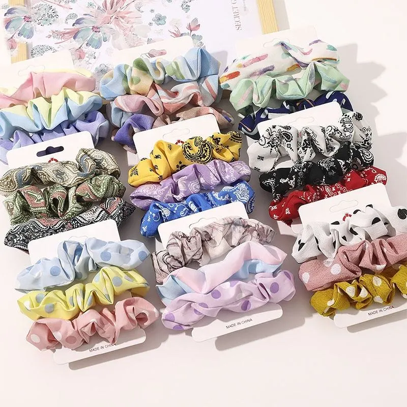 Hot Sale Newest Design Floral Super Fairy 3 PCS Hair Scrunchies Set Hair Band Scrunchies