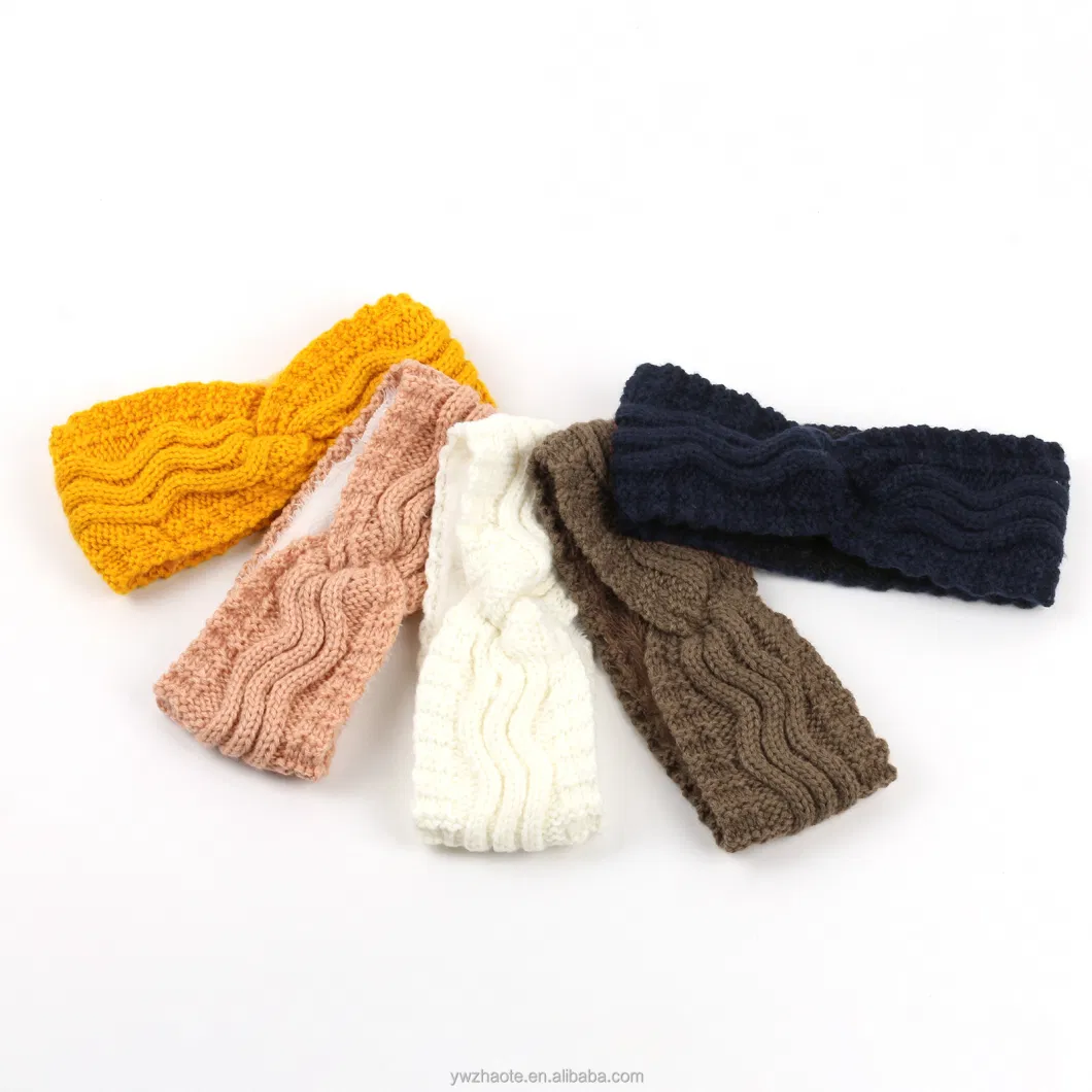 High Quality Twisted Knit Headbands Winter Knotted Head Wraps Fuzzy Lined Headband for Grils and Women