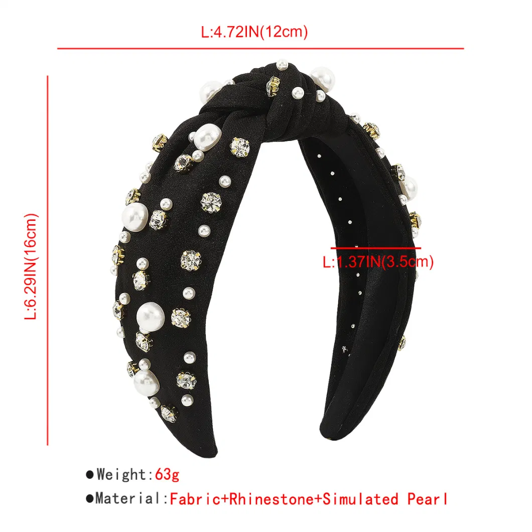 Fashionable Multicolor Knot Wide Hair Hoop Rhinestone &amp; Pearl Headband