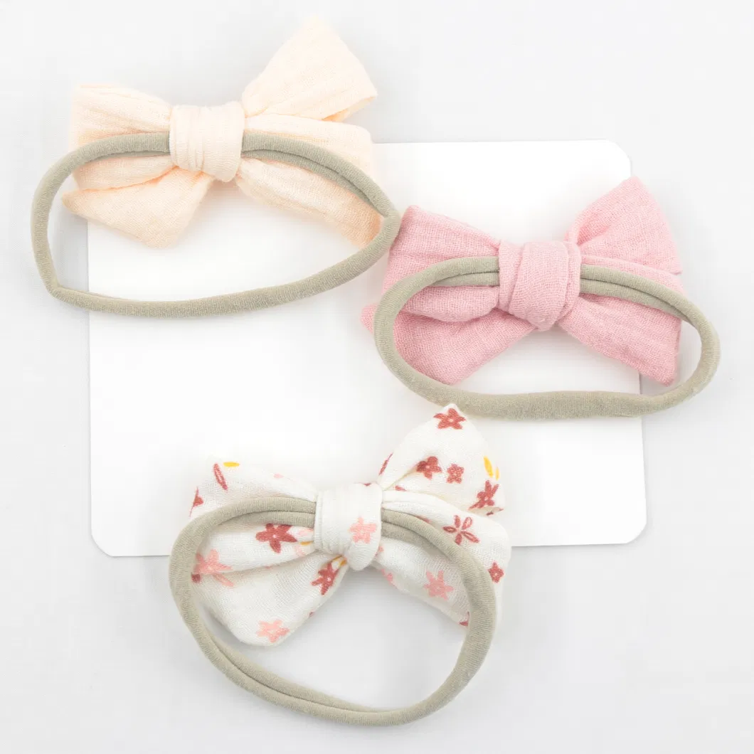 Elastic Muslin Cotton Baby Bows Soft Nylon Headband for Girls