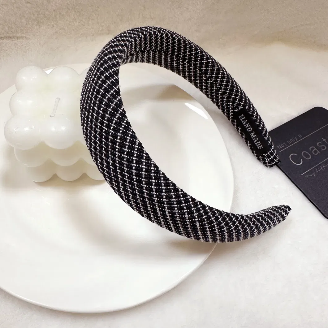 Retro Thick Sponge Black White Checked Hair Hoops Wide Edge Headband