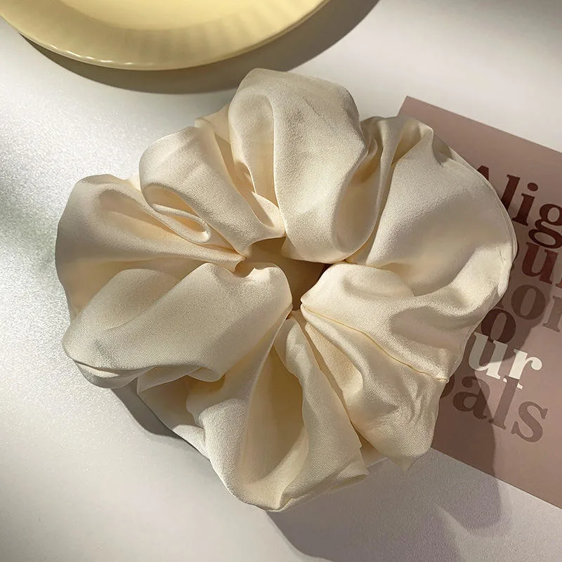 High Quality Solid Color Big Size Elastic Hair Ties Ponytail Holder Silk Satin Scrunchies Hair Band