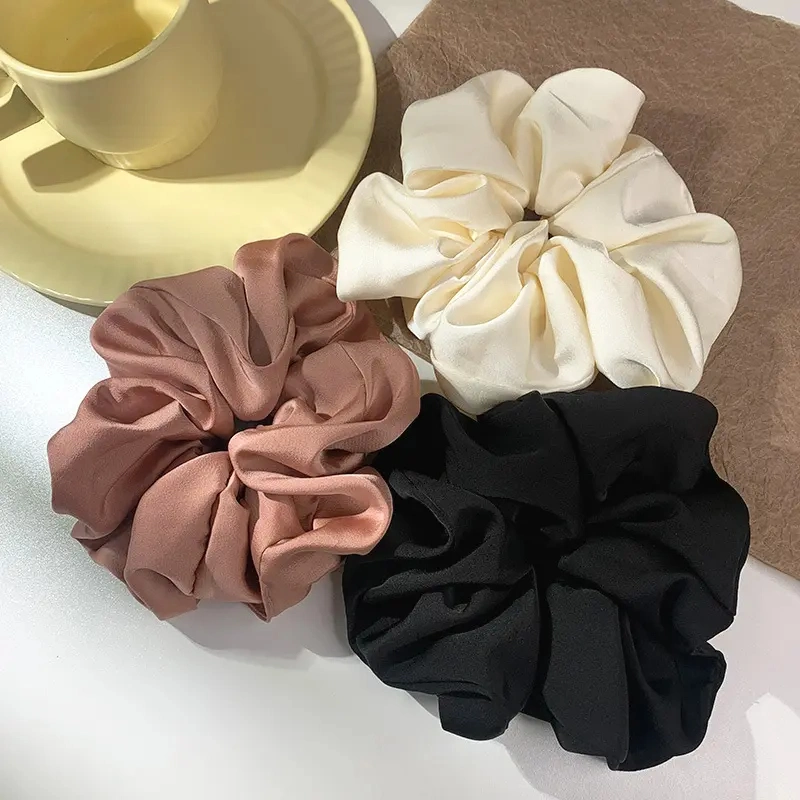 High Quality Solid Color Big Size Elastic Hair Ties Ponytail Holder Silk Satin Scrunchies Hair Band