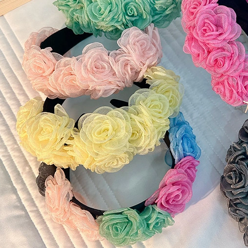 Customized Handmade Gauze Flower Headband Elegant Women Hair Accessories