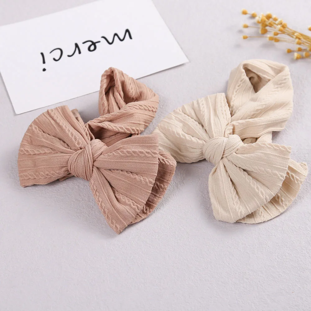 Hot Sale Double Knotted Bow Nylon Headbands for Baby Girls Cable Knit Soft Turban Wide Head Wraps Kids Hair Accessories